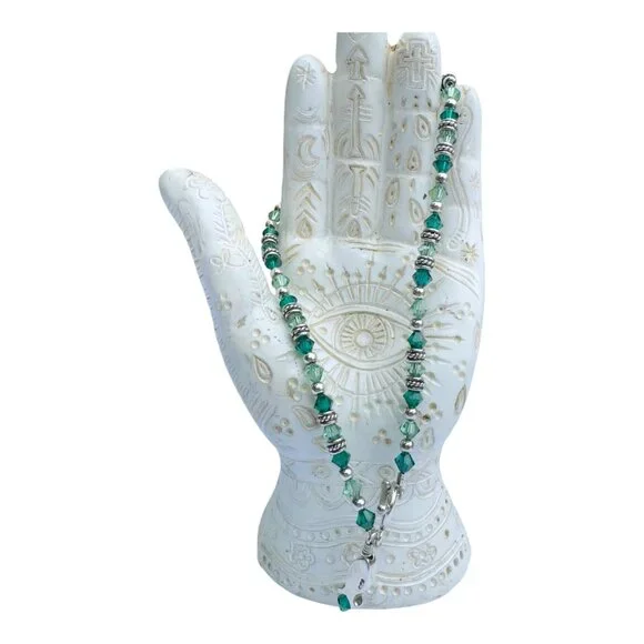 Vintage Silver & Emerald Green Beaded Fish Charm Anklet - Picture 3 of 8